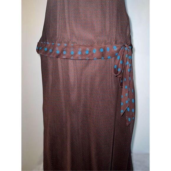 Y2K Brown & Teal Drop Waist Maxi-Midi Chiffon Dress 12 - Picture 4 of 10